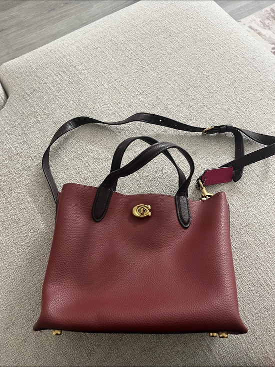 Coach Handbags - Coach Pebbled Leather Shoulder Bag in Burgundy with Dark Brown Trim
